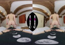 VR180 Video, Busty Lina Masturbates With Vibrator On Man