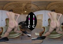 Viola Kat in Virtual Reality With Open Legs Tearing Tights And Shows Pussy