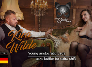 Young rich lady asks the butler for an extra shift
